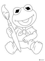 Little Frog Coloring Page holding a paintbrush