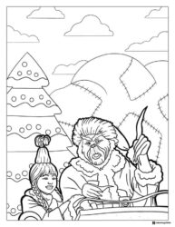 Live action Grinch and Cindy Lou Who in sleigh coloring page