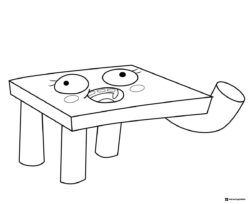 Living table with a mouth and eyes coloring page