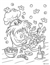 Lorax as a Chef Making Salad Coloring Page
