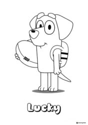 Lucky Coloring Page Holding Football in Game Outfit