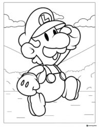 Luigi mid jump with clouds coloring page