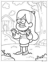 Mabel Pines Coloring Page in the yard