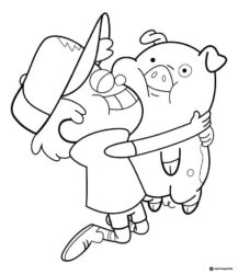 Mabel Pines hugging Waddles coloring page