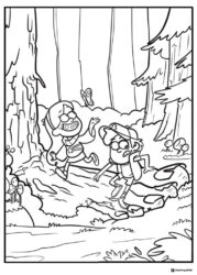 Mabel and Dipper Pines running in the woods