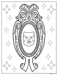 Magic Mirror Coloring Page with Floating Head and Stars