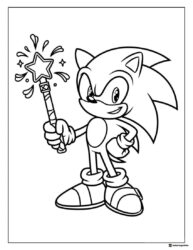 Magic Wand Sonic Coloring Page with Starburst Effects