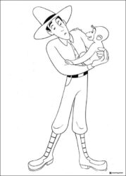 Man in hat holding Curious George coloring page