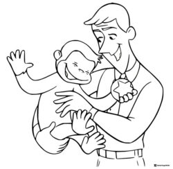 Man with Yellow Hat Holding Curious George Coloring Page