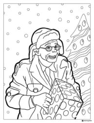 Man with hat holding a wrapped gift coloring page