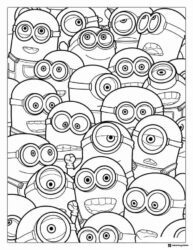 Many Minions with different expressions coloring page