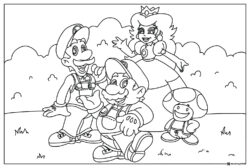 Mario Luigi Peach Toad Coloring Page