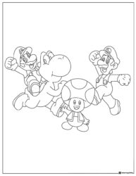 Mario Luigi Yoshi Toad Running Coloring Page