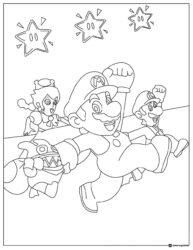 Mario Luigi and Peach running with stars coloring page