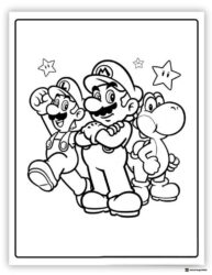 Mario Luigi and Yoshi with stars coloring page