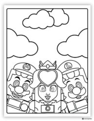 Mario Peach and Luigi close up coloring page