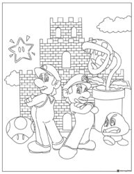 Mario and Luigi by castle with Piranha Plant coloring