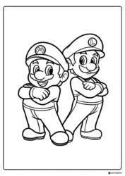 Mario and Luigi crossing arms coloring page