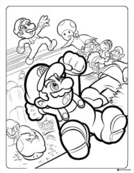 Mario and Luigi fighting enemies coloring page