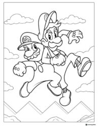 Mario and Luigi jumping over hills coloring page