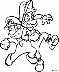 Mario and Luigi jumping together coloring page