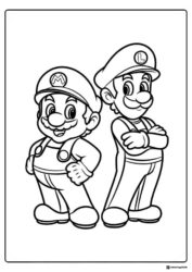 Mario and Luigi standing back to back coloring sheet