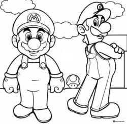 Mario and Luigi with a mushroom coloring page