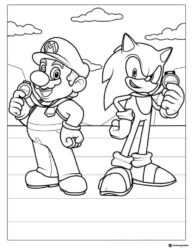 Mario and Sonic with Medals Coloring Page