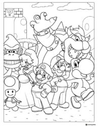 Mario characters group shot coloring page