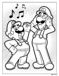 Mario singing to Luigi who covers ears coloring page