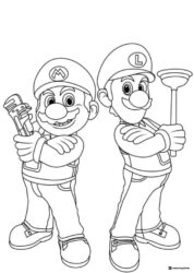 Mario with wrench and Luigi with plunger coloring sheet