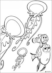 Marlin and Dory Coloring Page with jellyfish