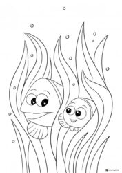 Marlin and Nemo Coloring Page in seaweed
