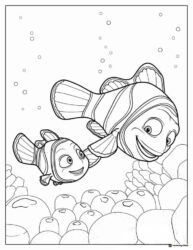Marlin and Nemo Coloring Page swimming together among rocks
