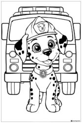 Marshall Coloring Page in Front of Fire Truck