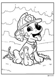 Marshall Coloring Page with Firefighter Hat Sitting