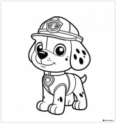 Marshall Coloring Page with Firefighter Hat and Badge