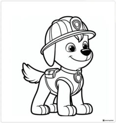 Marshall Coloring Page with Firefighter Helmet and Badge