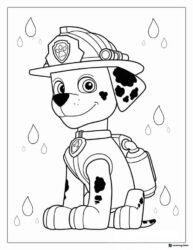 Marshall Coloring Page with Raindrops Background
