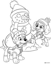Marshall and Everest Playing in Snow Coloring Sheet