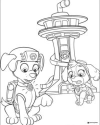 Marshall and Skye Coloring Page at the Lookout Tower
