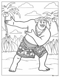 Maui Dancing Coloring Page on a Tropical Beach