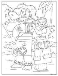 Maui and Moana Coloring Page Standing Together