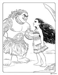 Maui and Moana Facing Each Other Coloring Page