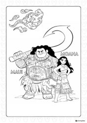 Maui and Moana with Fish Hook Coloring Page