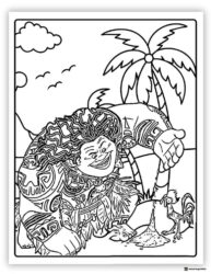 Maui on the Beach with Heihei Coloring Page