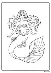 Mermaid Barbie Coloring Page with Seashell Bra