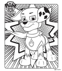 Mighty Marshall Coloring Page with Super Pups Background