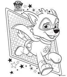 Mighty Rocky Coloring Page with Super Pups Logo