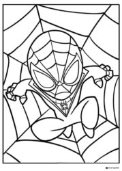 Miles Morales Crouching on Web Coloring Page